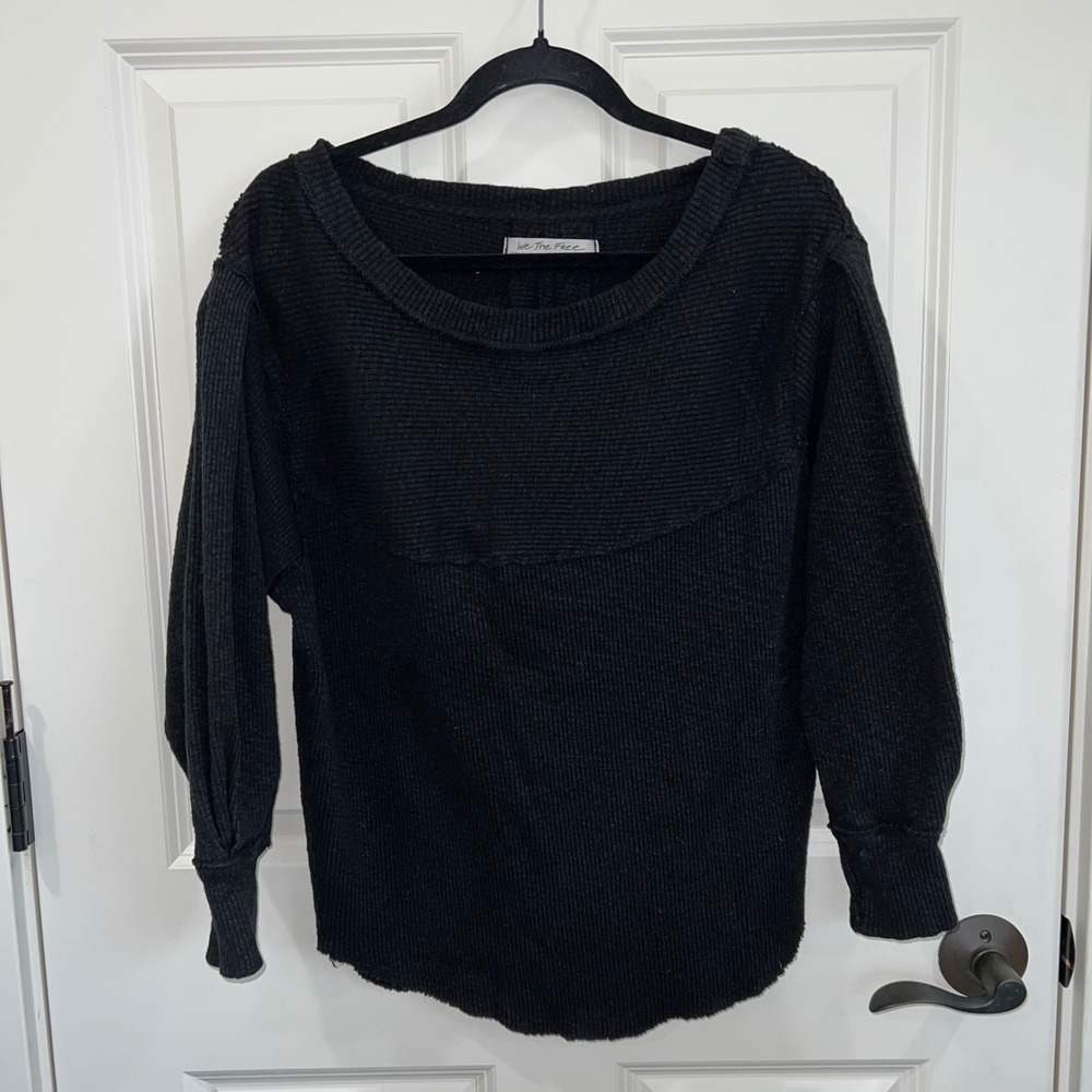 Free People We the Free Scoop Neck Thermal Top Black Oversized XS